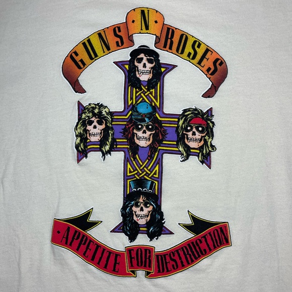 ⚡️SOLD⚡️ Guns N' Roses Band Long Sleeve Crop Tee Ivory Skull Graphic Shirt NEW - Picture 10 of 16